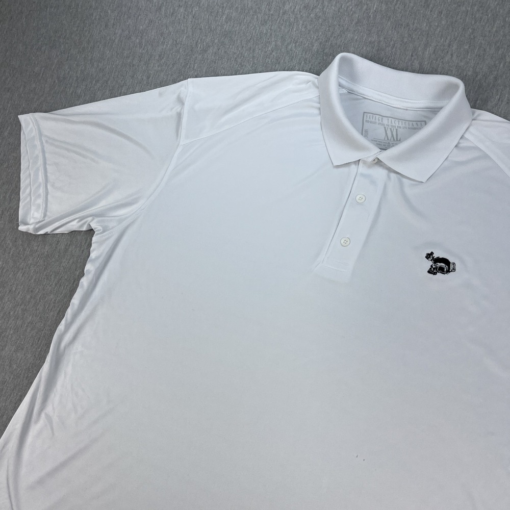 Savage Tacticians Polo Shirt Mens XXL White Embroidered Logo Sav-Tac FLAWS